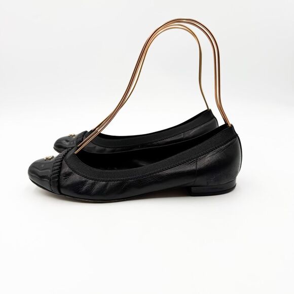 Chanel CC Cap Toe Ballet Flats Black Leather EU 37 US 6-6.5 - Picture 5 of 15